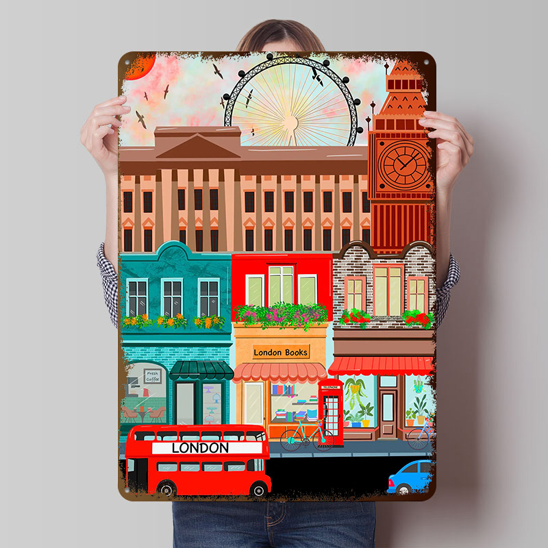 Retro Gaming In London - London Reise-Blechposter, individuelle Wandkunst, Vintage-Metallschilder, Retro-Blechtafel