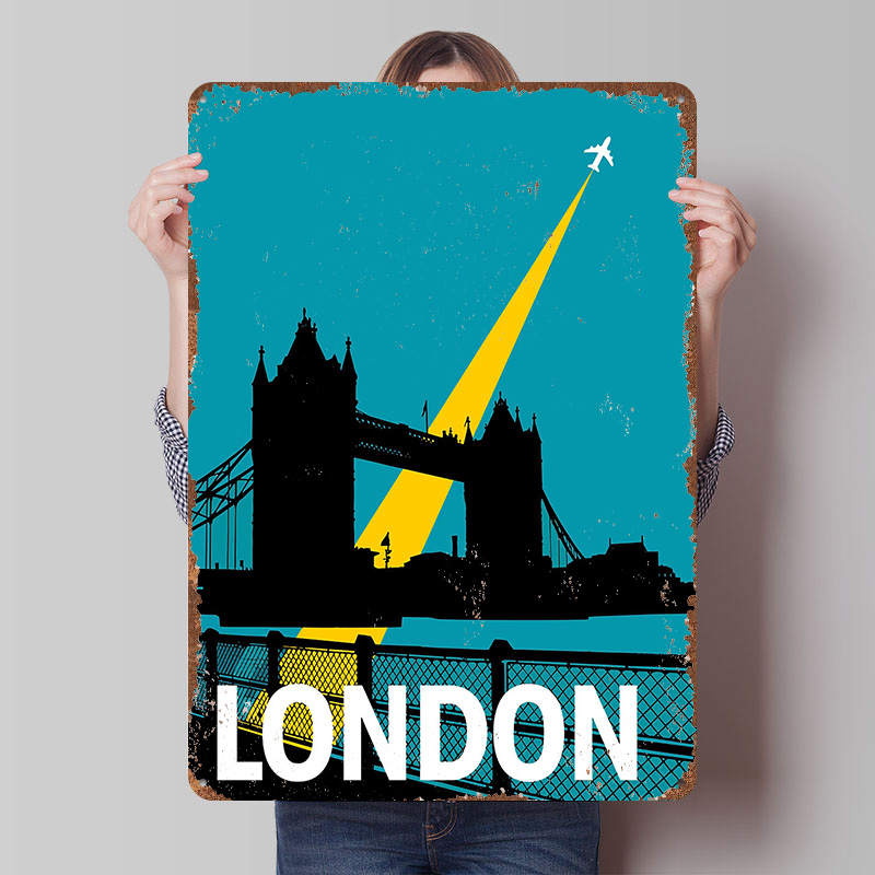 Retro Gaming In London - London Reise-Poster mit Tower Bridge, Metallposter,